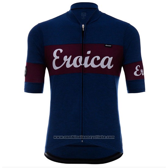 2018 Maillot Cyclisme Eroica Vino Fonce Bleu Manches Courtes et Cuissard
